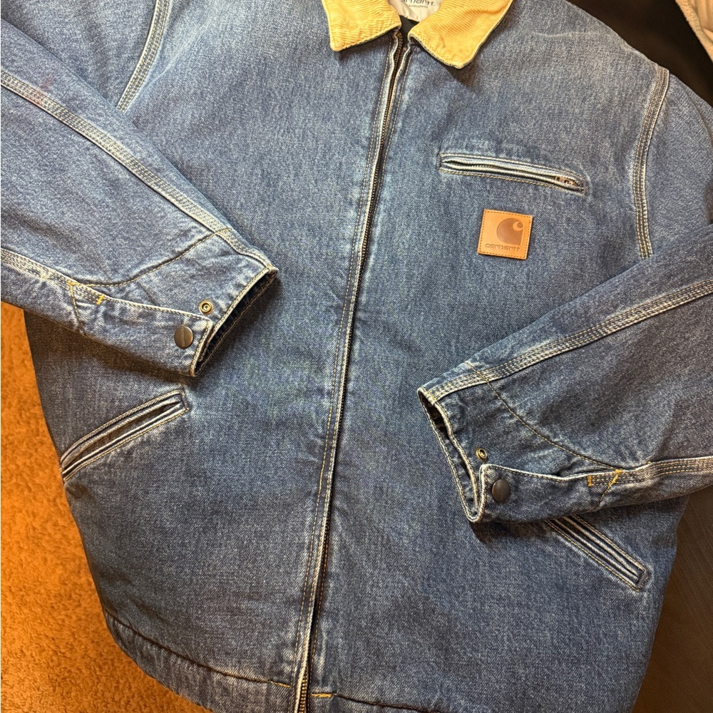 Carhartt WIP Blue Denim with Brown Leather Patch ( size Medium)
